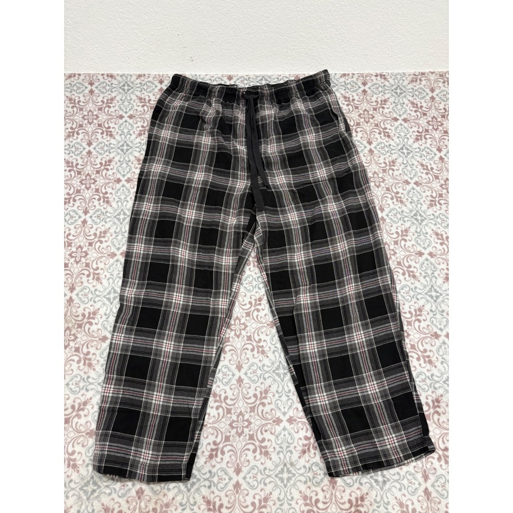 George Mens Plaid Pajama Sleep Pants Black White Red 2XL 44-46 Lounge Bottoms